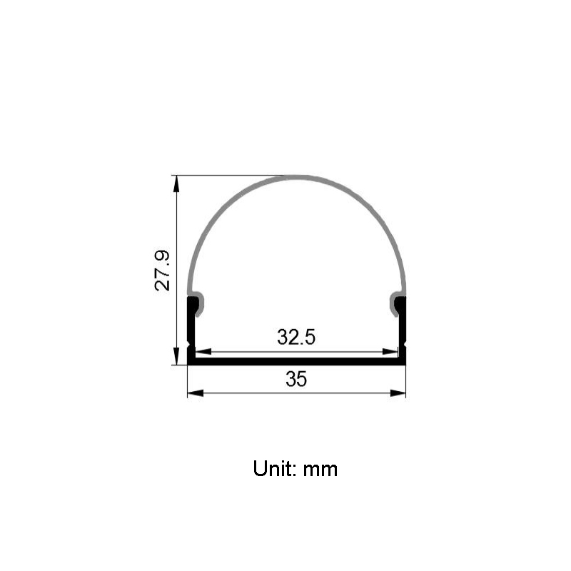 Aluminum Channel Extrusions With Arc LED Diffuser For 32mm High Power LED Strips Aluminum Channel Extrusions With Arc LED Diffuser For 32mm High Power LED Strips